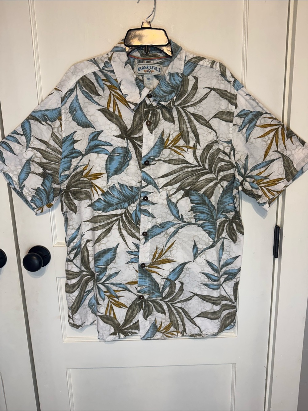 Margaritaville Men’s Short-Sleeve Tropical Print Shirt - Blue/Olive